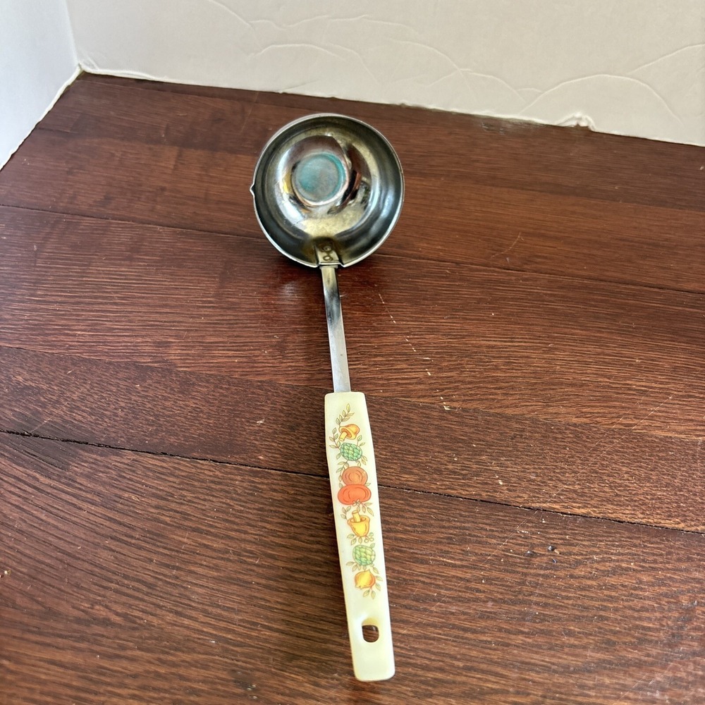 Vtg Ekco Corning Spice of Life Stainless 18/8 Kitchen Ladle Vegetable Handle MCM
